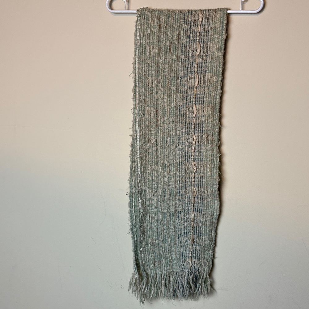 Helena Ruuth Tapestries Ireland Elegant cream green Woven Scarf 64”X9.5” shabby